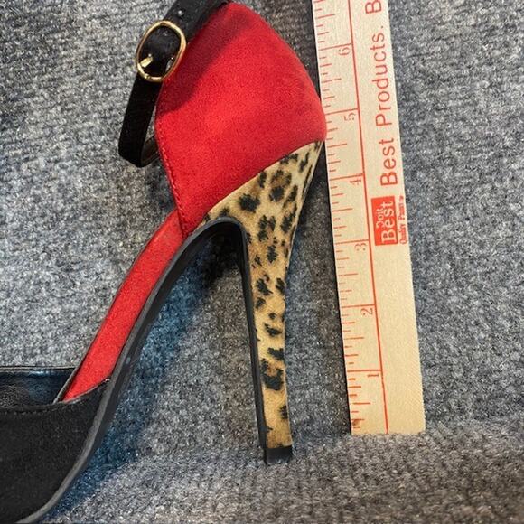 Call It Spring Shoes Heels Size 8 Red Black Leopard Strappy Stiletto Womens Prom - Picture 5 of 8